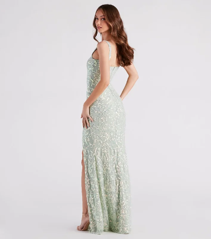 Jovie Formal Sequin Slit Mermaid Long Dress