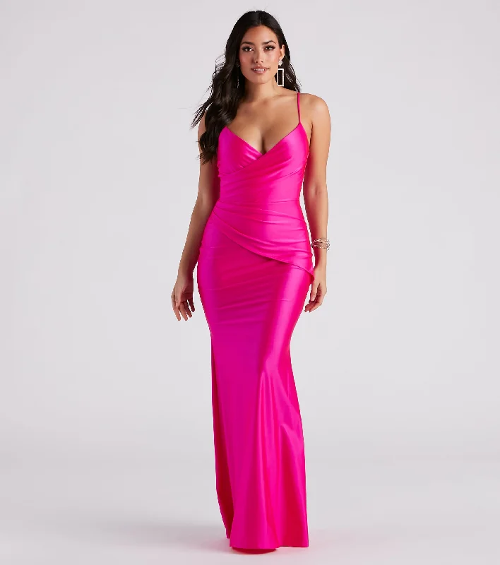 Keyla Satin Wrap A-Line Formal Dress