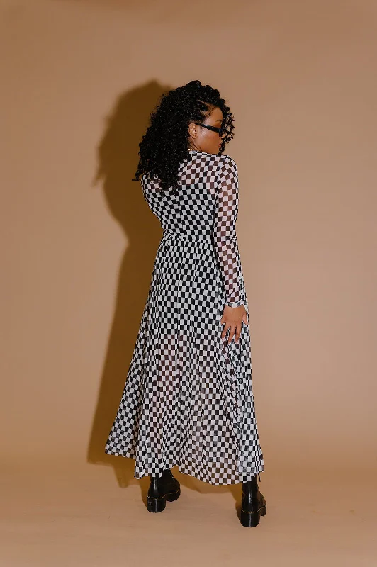 More You Mesh Maxi Dress in Black + White Checkerboard *RESTOCKED*