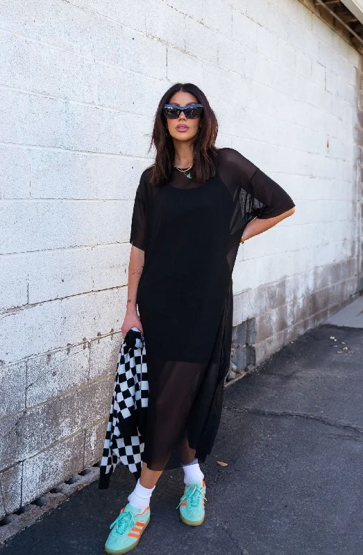 Karma Oversized Mesh Dress + Slip in Black