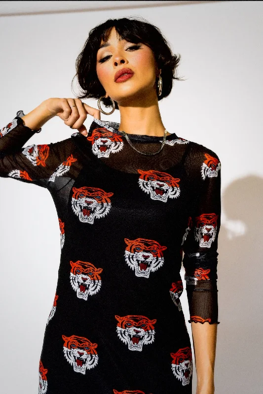 Mad About You Long Sleeve Mesh Dress in Tigress