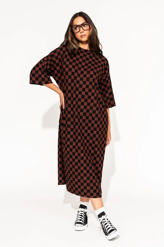 Ozzy Dress in Black + Mocha Checkerboard