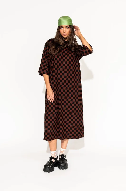 Ozzy Dress in Black + Mocha Checkerboard