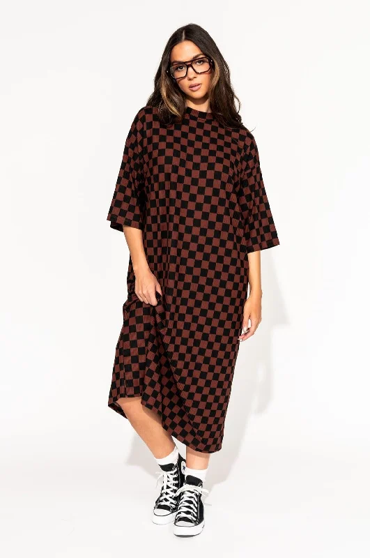 Ozzy Dress in Black + Mocha Checkerboard