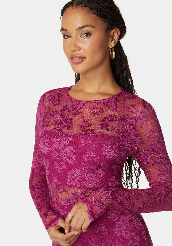 Marseille Lace Long Sleeve Illusion Dress