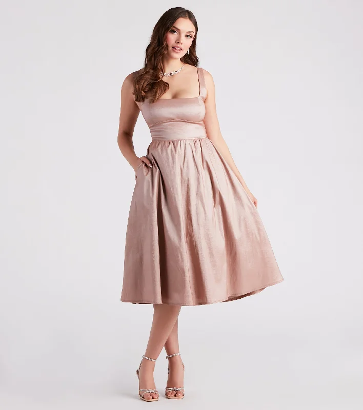 Melonie Formal Taffeta A-Line Midi Dress