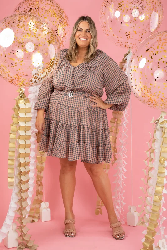 Lessie Dress Peach Gingham