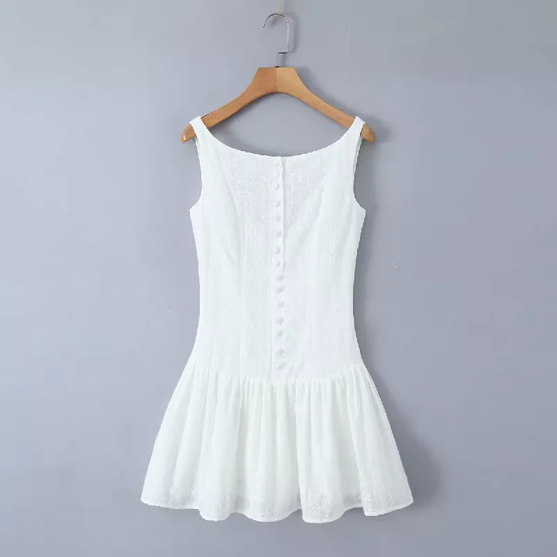 (PRE-ORDER: ETA September 15) Marlee White Buttons up Drop-Waist Eyelet Mini Dress