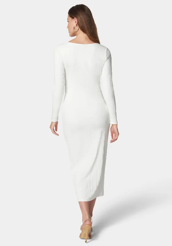 Rib Square Neck Long Sleeve Dress