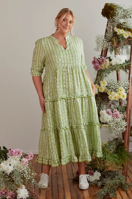 Sabre V-Neck Linen Dress in Sage