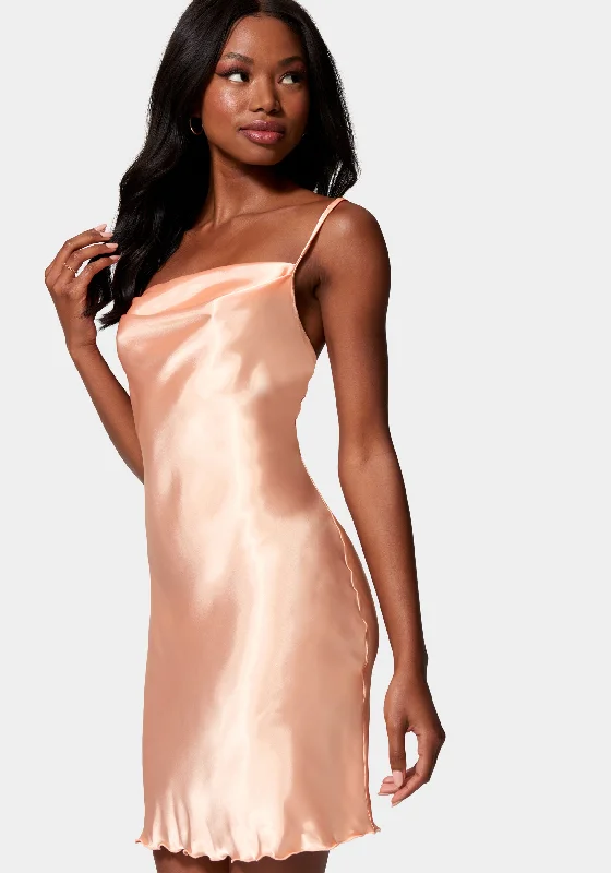 Satin Cowl Neck Slip Mini Dress