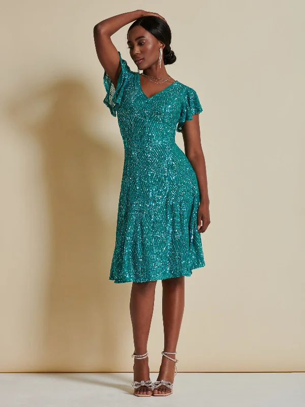 Sequin Fit & Flare Midi Dress, Blue Multi