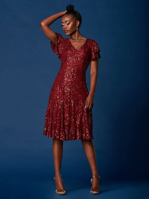 Sequin Fit & Flare Midi Dress, Burgundy Multi