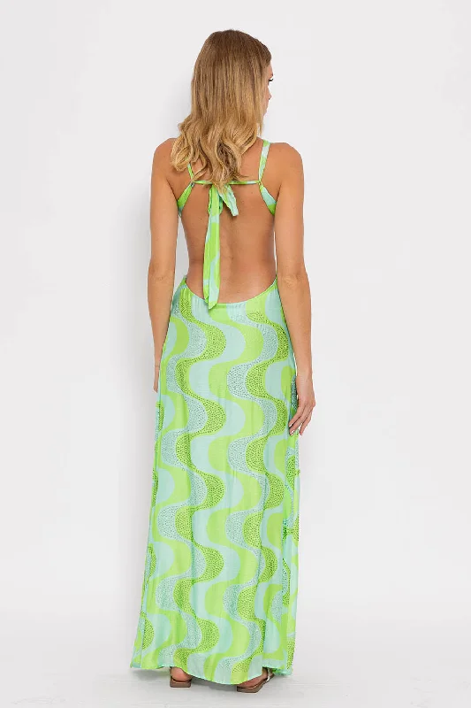 SHANA LONG DRESS AMAZONIA LIME & POOL