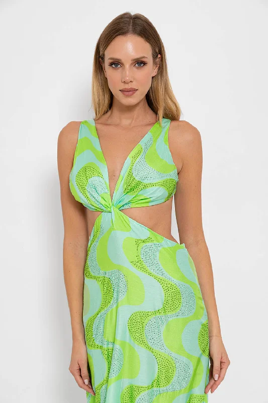 SHANA LONG DRESS AMAZONIA LIME & POOL