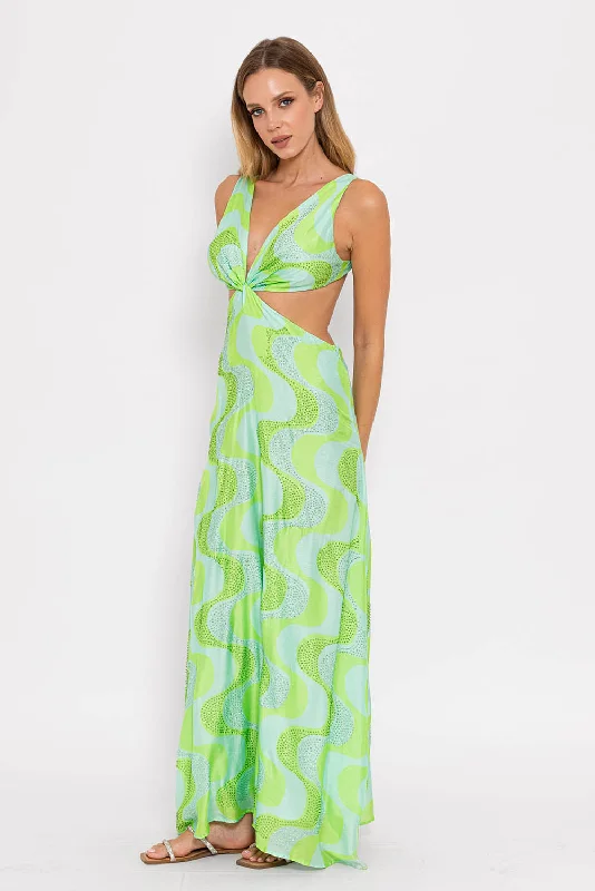 SHANA LONG DRESS AMAZONIA LIME & POOL