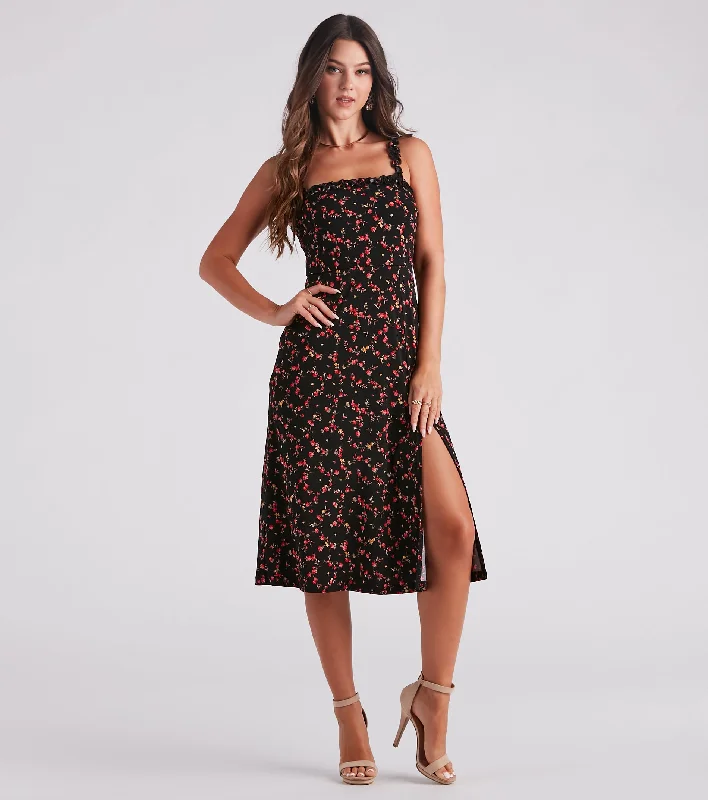 So In Love Floral A-Line Midi Dress