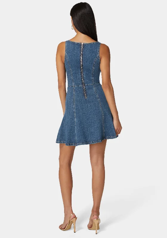 Trim Detail Fit & Flare Denim Dress