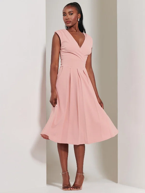 Yuina Scuba Pleated Flare Midi Dress, Pink