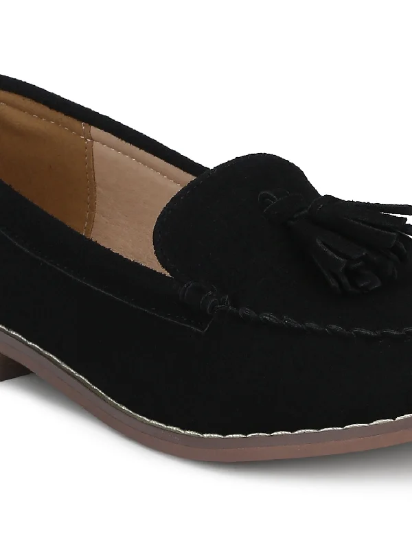 Black Suede Tassel Loafer Flats