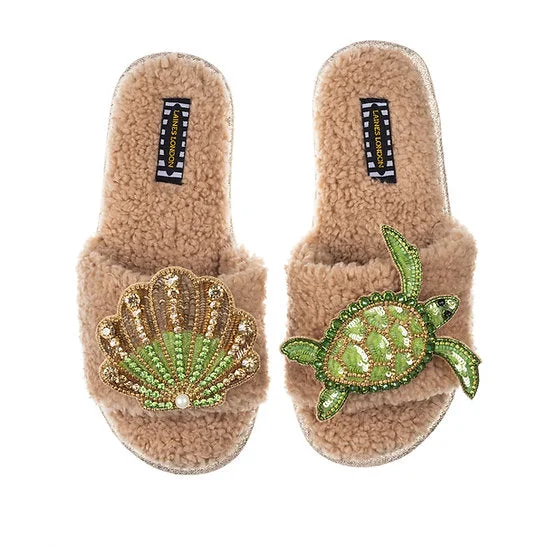 Green Beaded Shell & Turtle Teddy Slipper | Toffee