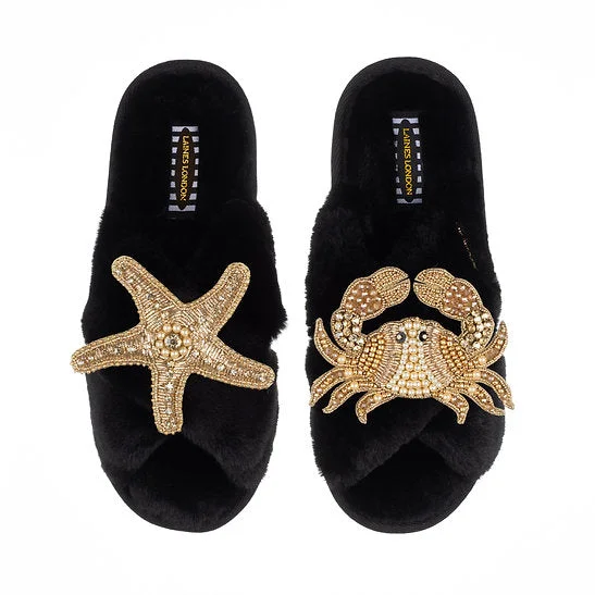 Gold Beaded Starfish & Crab Classic Slipper