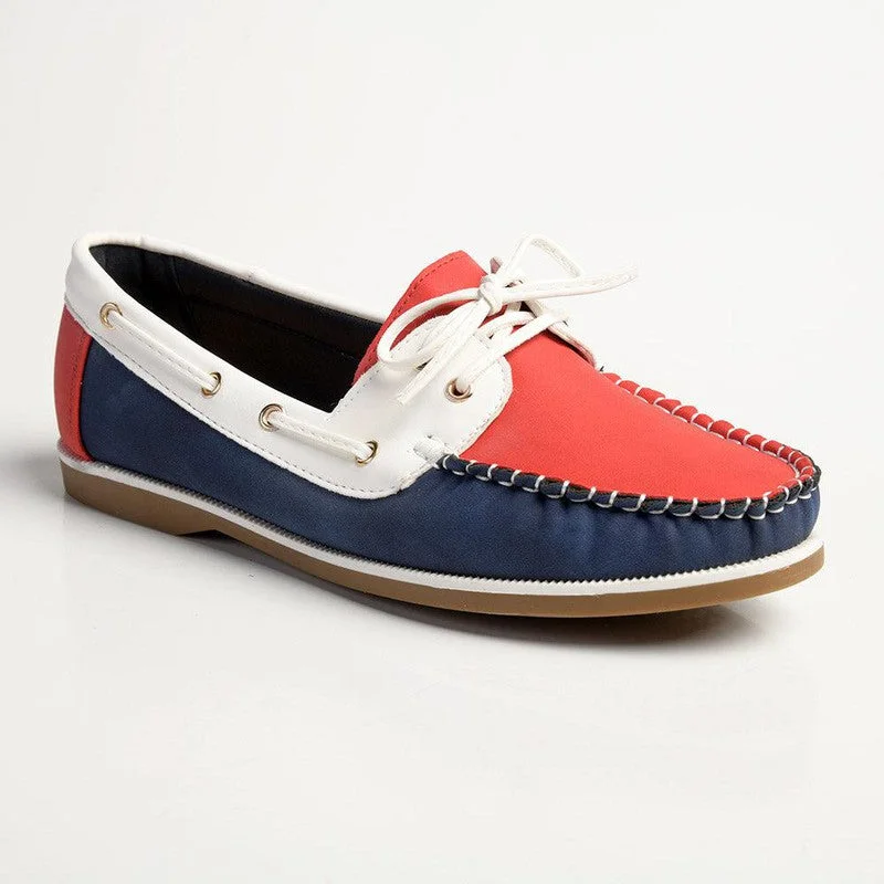 Hush Puppies Flat Docksider - Red / Navy