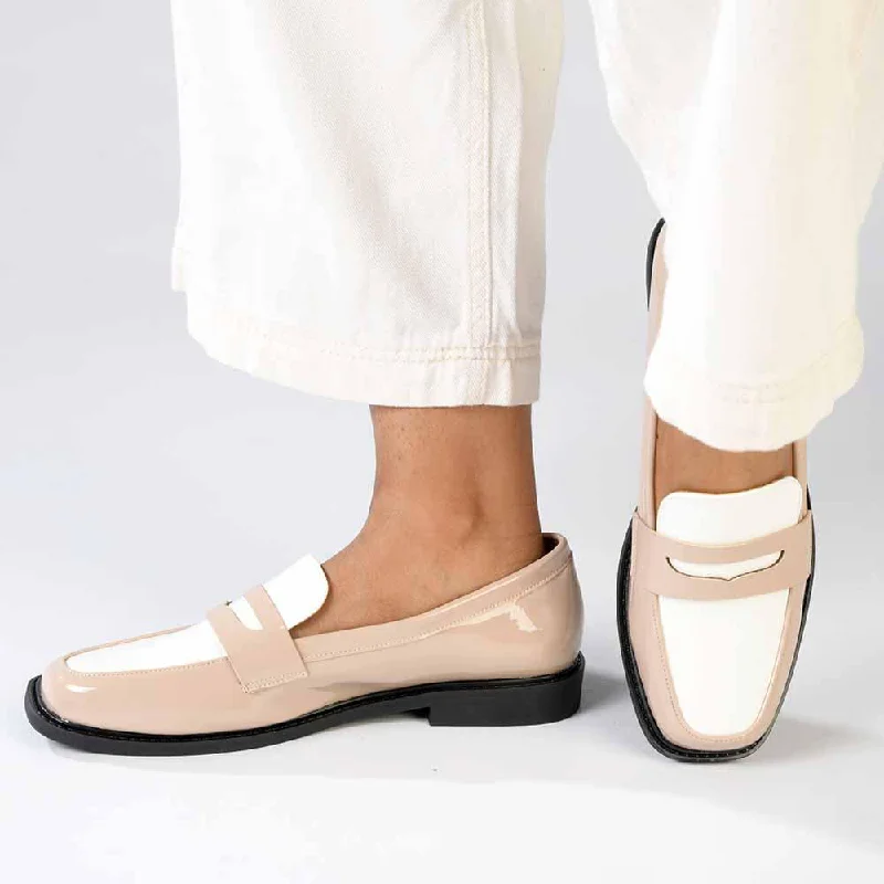 Madison Bliss 2 Tone Slip On Loafers - Nude / White