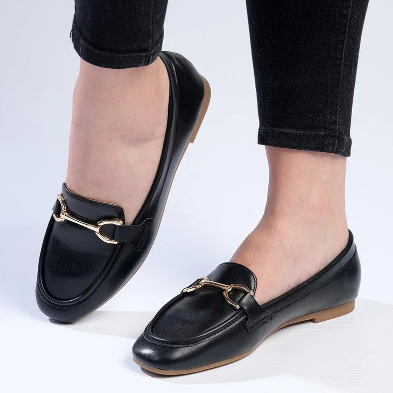 Madison Persley Loafer With Gold Metal Trim Detail - Black