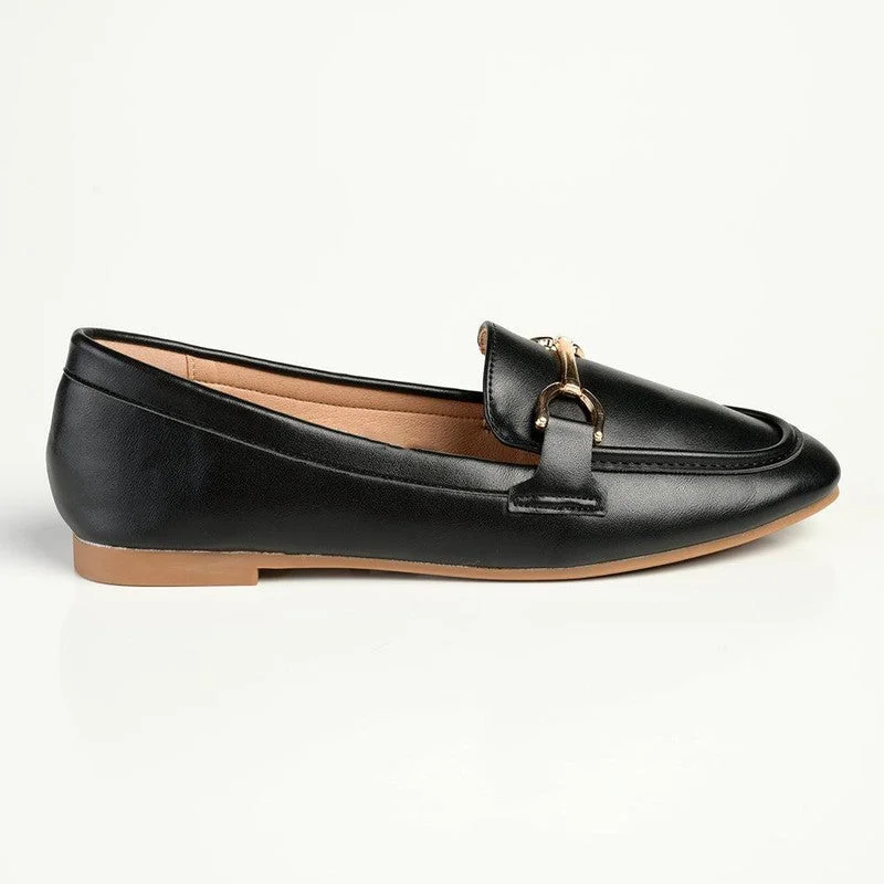 Madison Persley Loafer With Gold Metal Trim Detail - Black