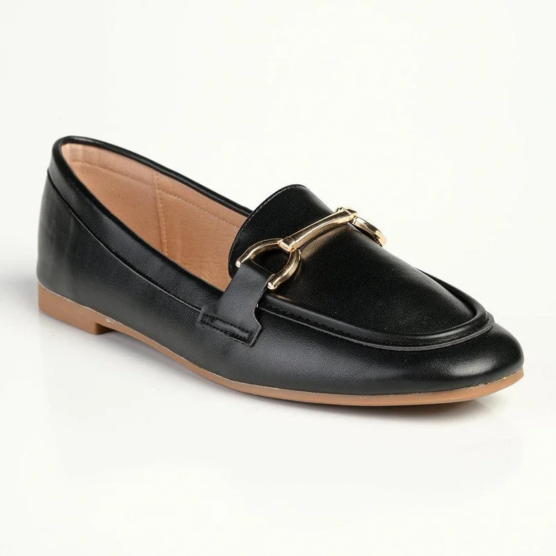 Madison Persley Loafer With Gold Metal Trim Detail - Black