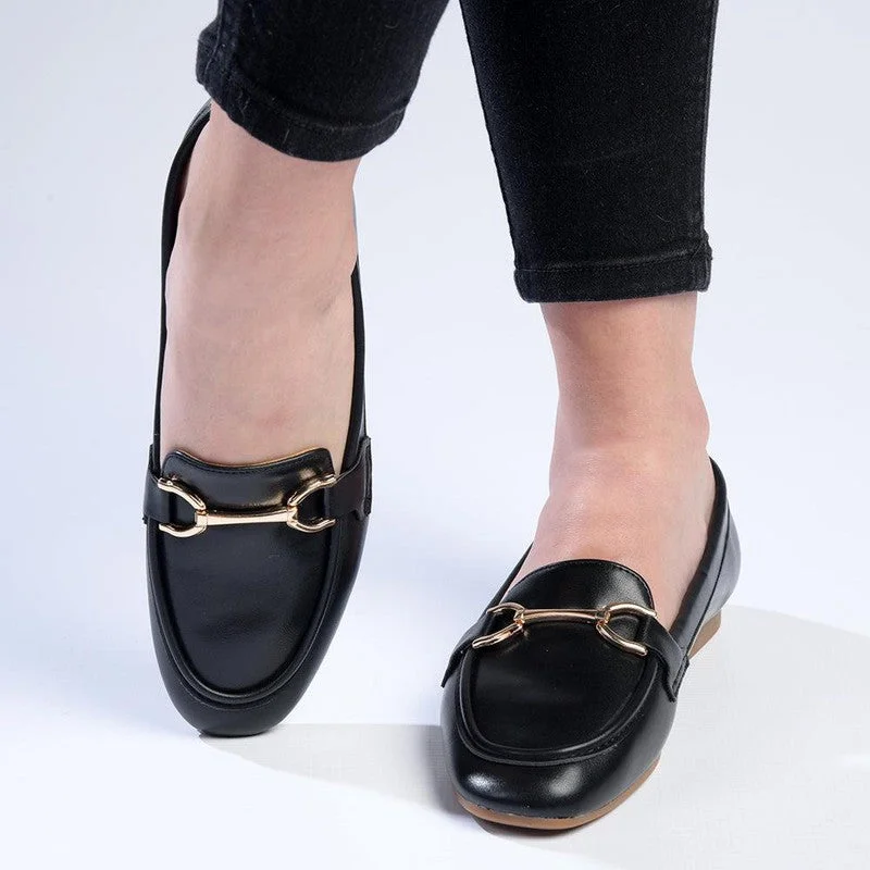 Madison Persley Loafer With Gold Metal Trim Detail - Black