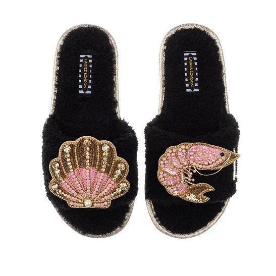 Pink Beaded Shell & Prawn Teddy Slipper | Black