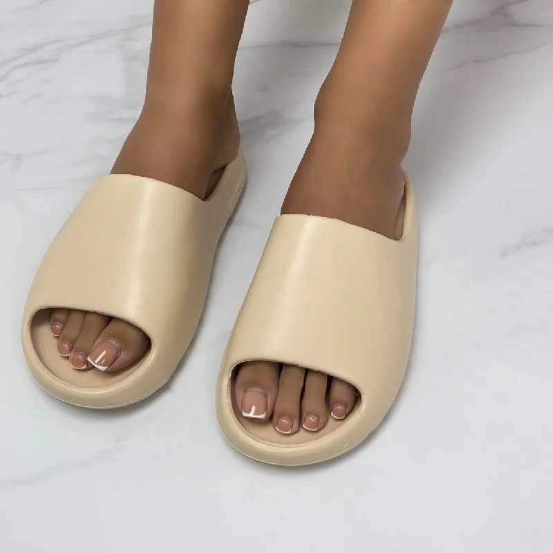 Psalm - Beige Rubber Ridged Sole Sliders