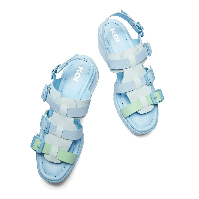 Sugar Season Chunky Buckle Sandals - Blue