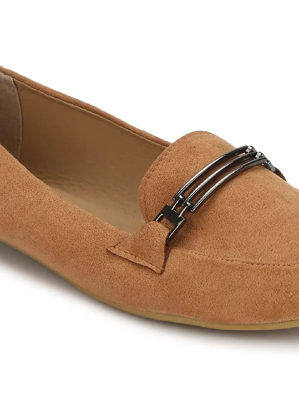 Tan Chain Loafer Flats