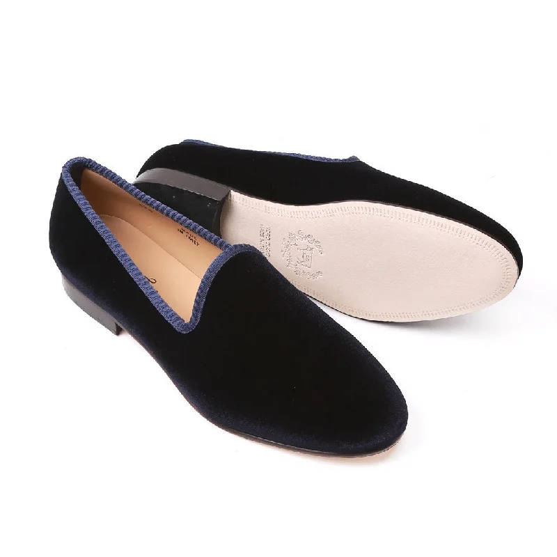 Women's Navy Velvet Slipper