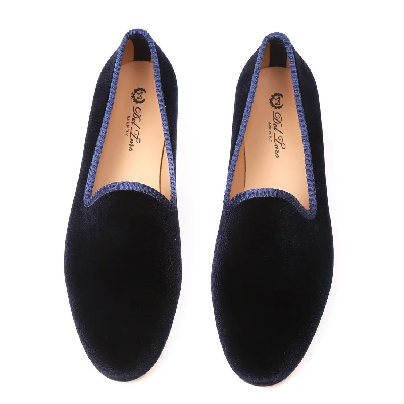 Women's Navy Velvet Slipper