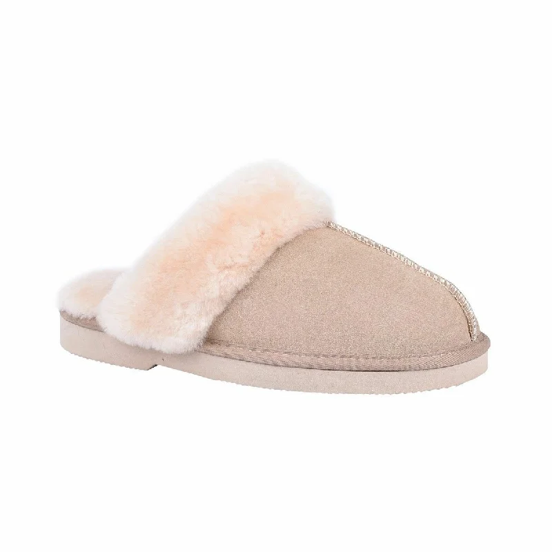 Womens Ugg Slip On Suede Sheepskin Grosby Doe Beige Loafers Shoes Slippers